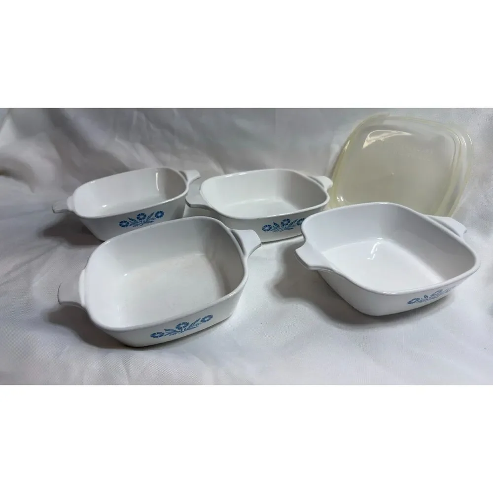 Corning Ware Vintage 4 Petite Pan Casserole Dishes Iconic Blue Cornflower Patter